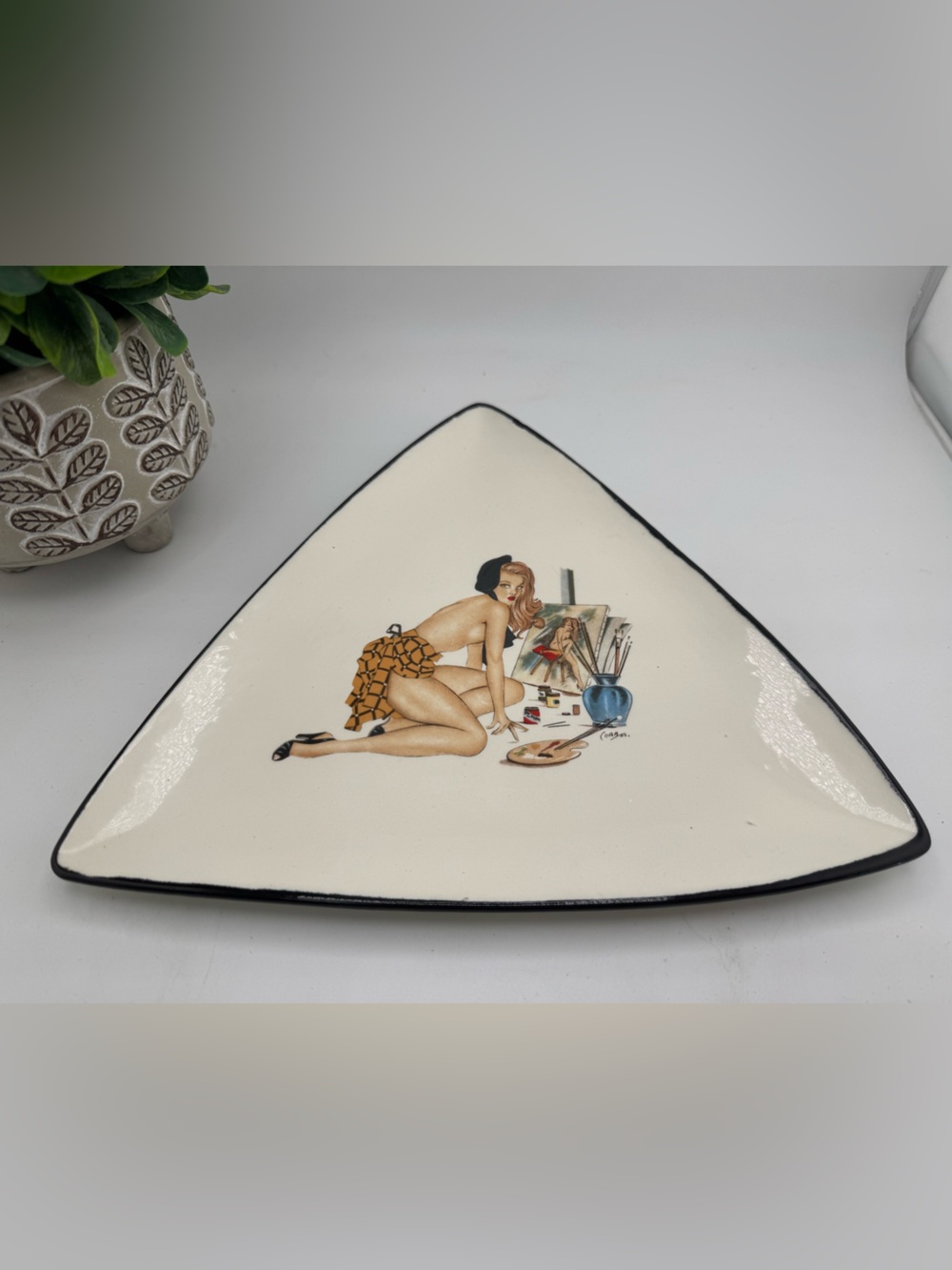 Vintage 1950s British Anchor Pin-Up Girl Artist Ceramic plate Signed Cobb